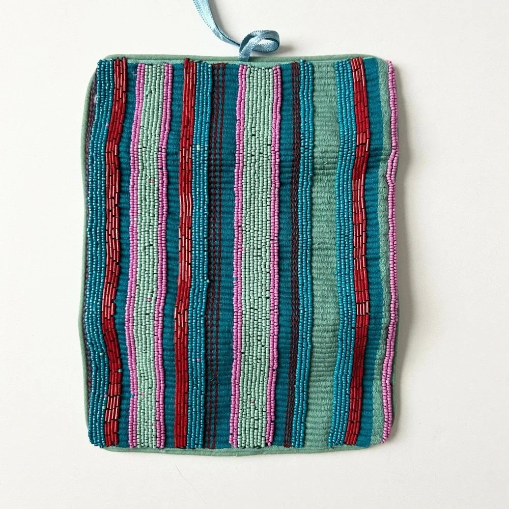 Anthropologie Danica Beaded Embellished Jewelry Roll Organizer Pouch Striped